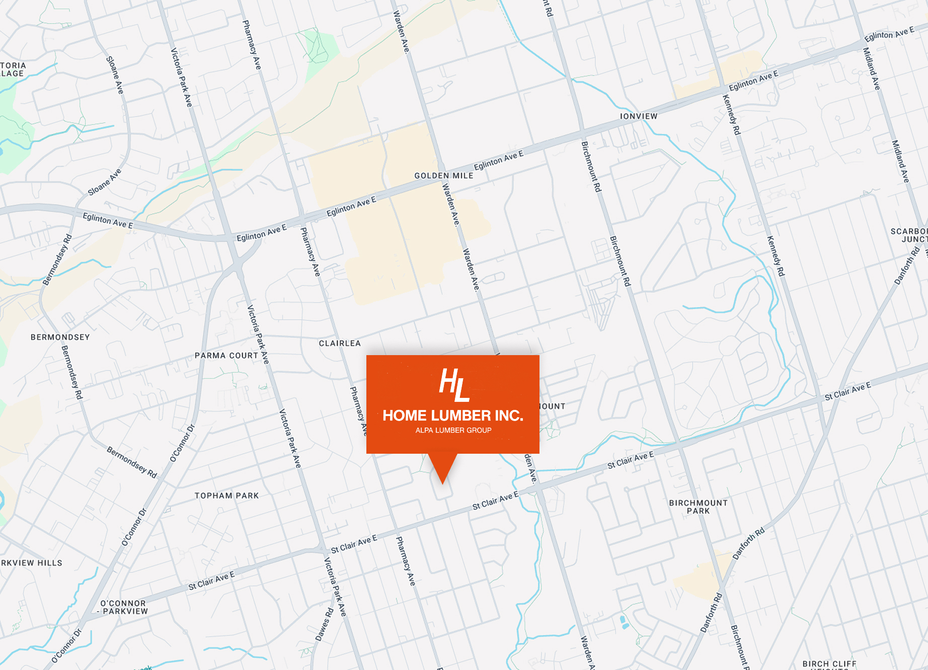 Map showing the Home Lumber Inc. location