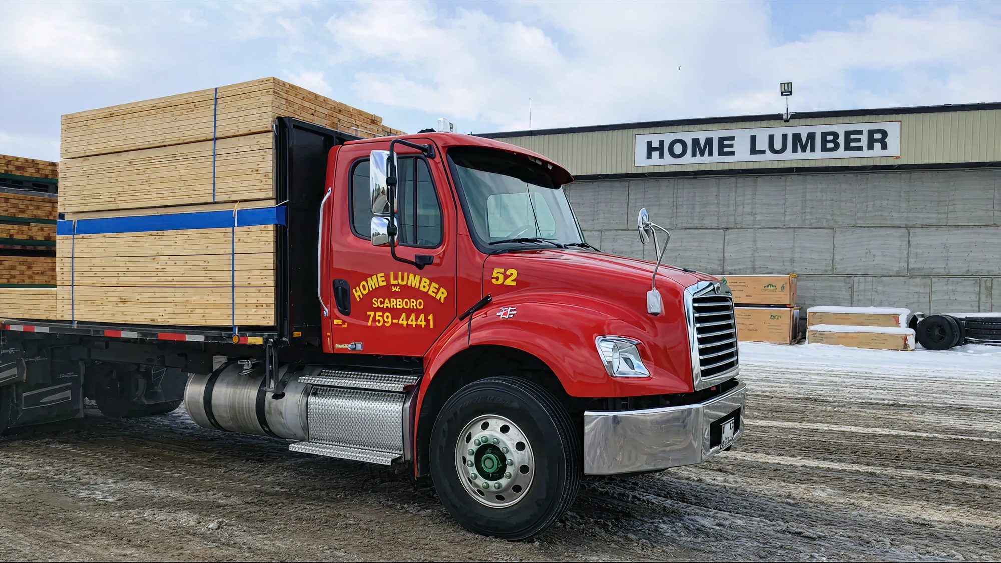 Home Lumber delivery truck at the lumber yard
